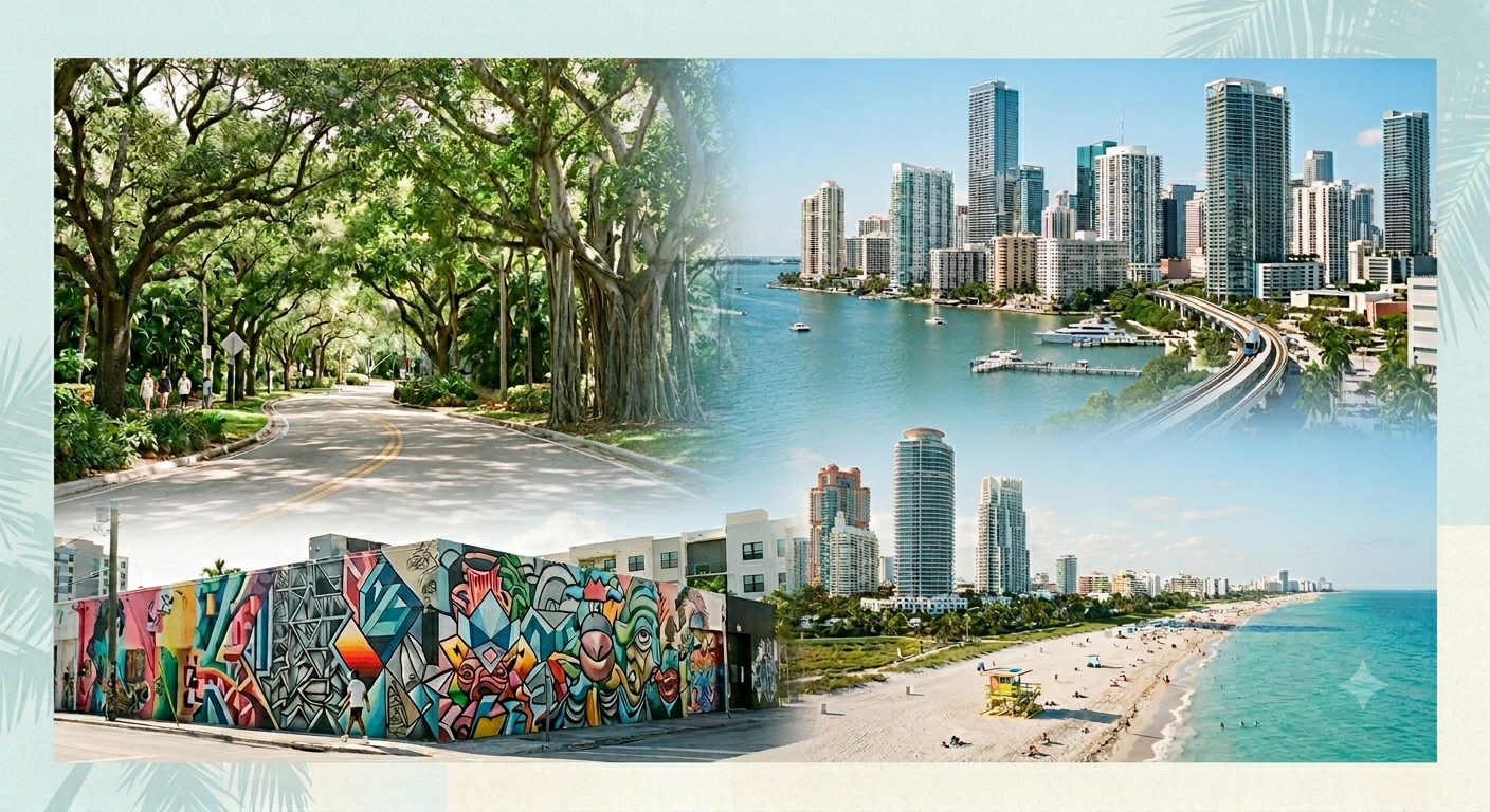 Miamiで人気の5エリアガイド金融街ブリッケルから水辺のココナッツ・グローブまで、暮らしで比べる人気エリア案内!